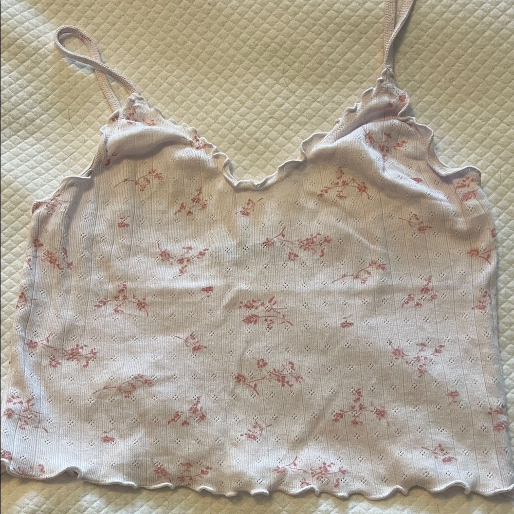 Brandy Melville White and Pink Floral Camisole